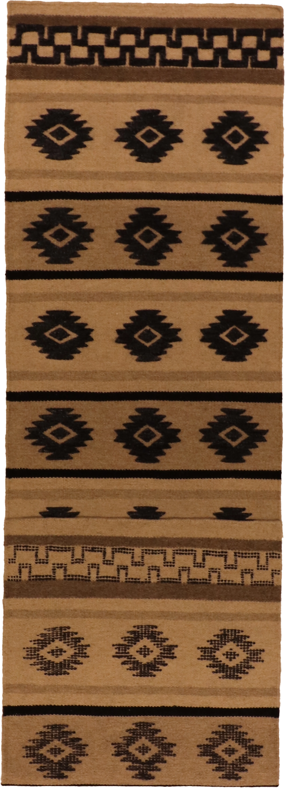 W 2.6 L 12 Mountain Modern Runner 100% Wool Hand-Woven Geometric Design - 65156