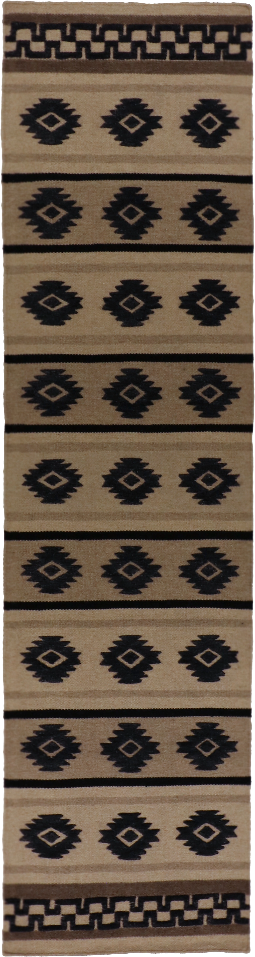 W 2.6 L 12 Mountain Modern Runner 100% Wool Hand-Woven Geometric Design - 65156
