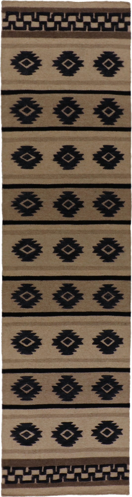 W 2.6 L 12 Mountain Modern Runner 100% Wool Hand-Woven Geometric Design - 65156