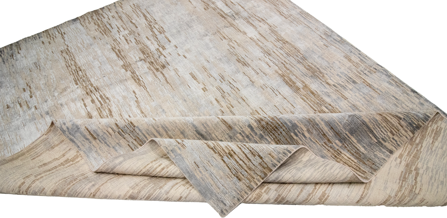 W 8 L 10 Modern Wool And Silk Blend Hand-Woven Contemporary Design - 65167