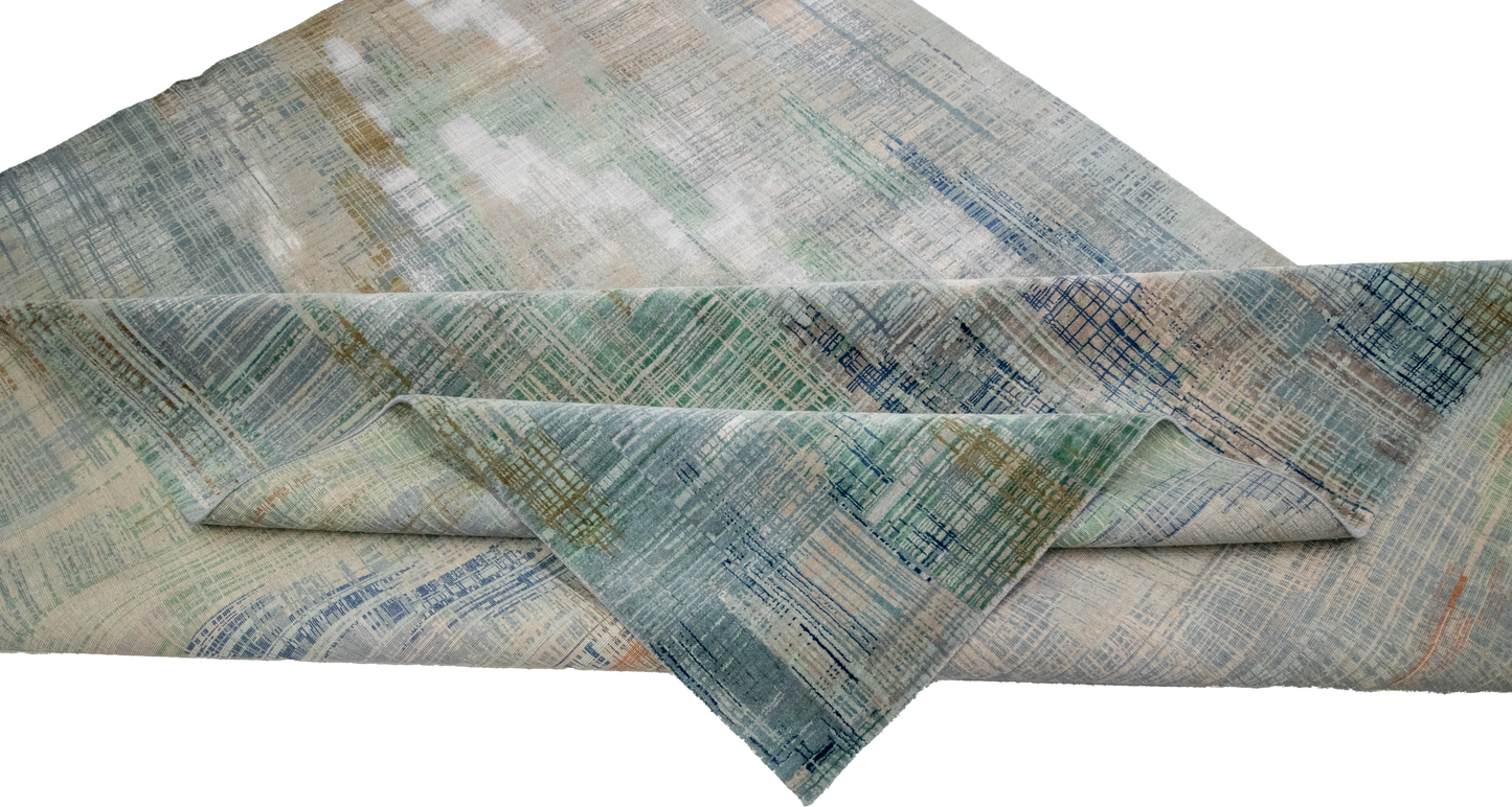 W 8.1 L 10 Modern Wool And Silk Blend Hand-Woven Contemporary Design - 65170