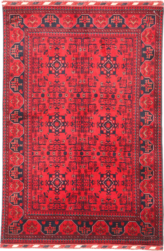 W 3.6 L 4.10 Turkaman 100% Wool Hand-Woven All-Over Design - 65178