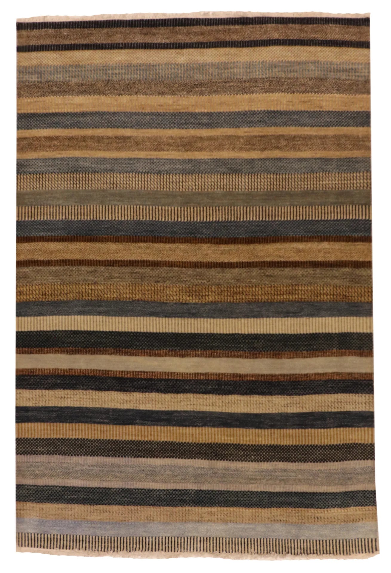 6.2 x 9.1 - Modern Wool/Silk Contemporary Rectangle - Finest Hand-Knotted Quality Wool — 65191