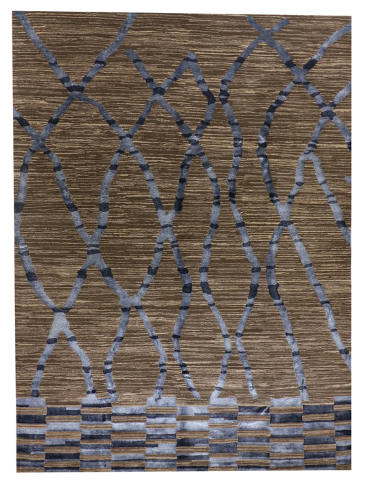 8.9 x 11.11 - Modern Silk/Wool All Over Rectangle - Finest Hand-Knotted Quality Wool — 65205