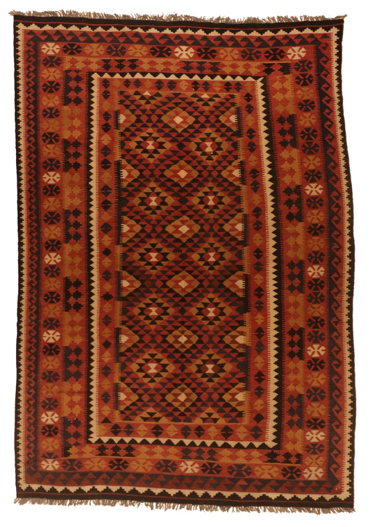 6.5 x 9.3 - Kilim Fine/Wool Geometric Rectangle - Finest Hand-Made Quality Wool — 65253