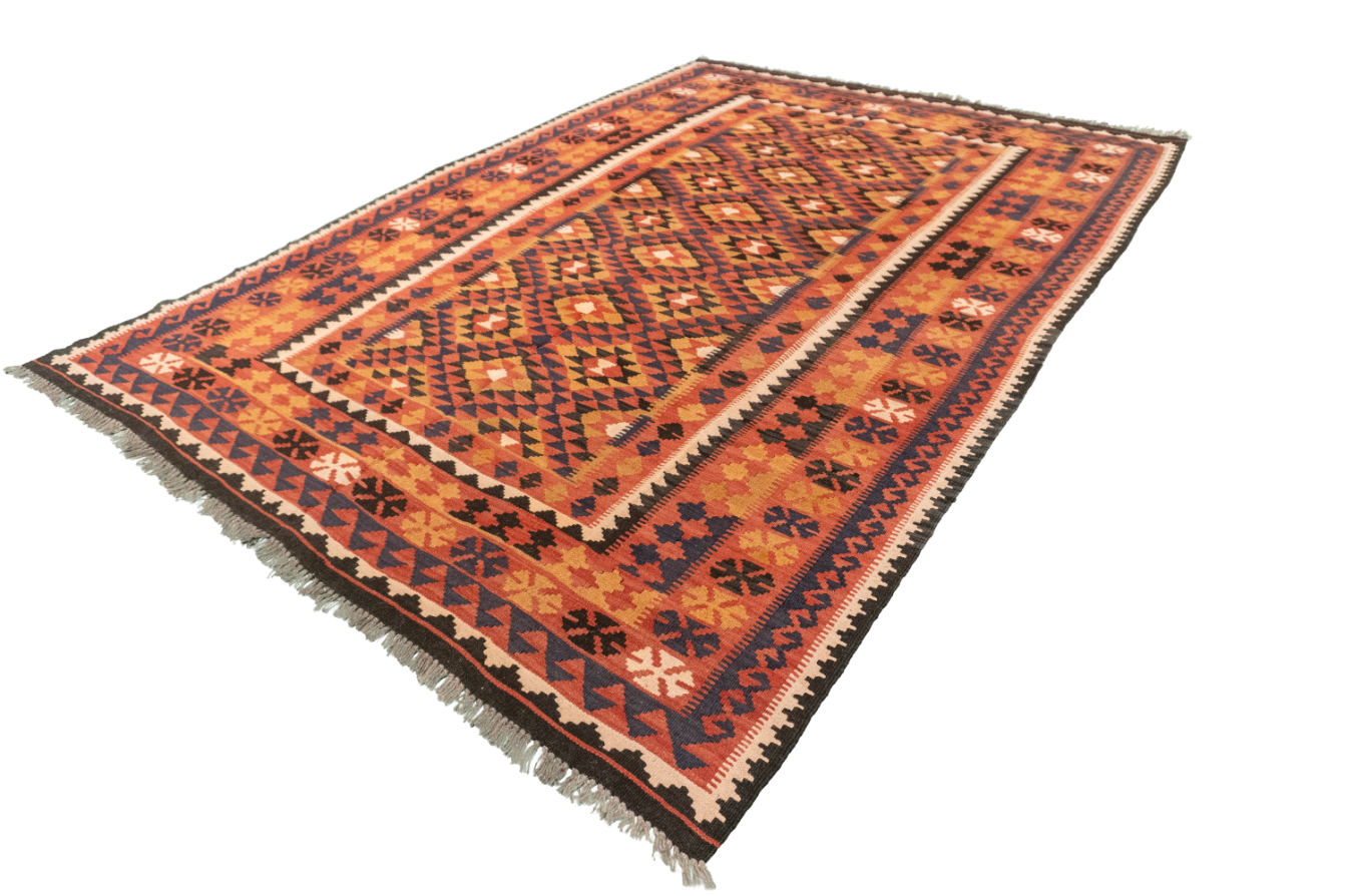 W 6.5 L 9.3 Kilim 100% Wool Hand-Woven Geometric Design - 65253