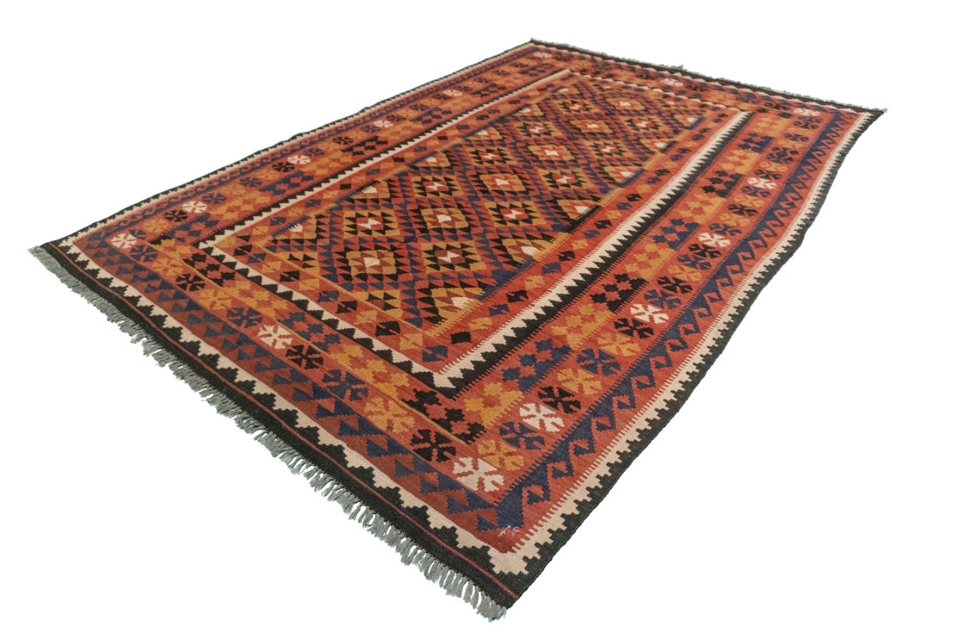 W 6.5 L 9.3 Kilim 100% Wool Hand-Woven Geometric Design - 65253