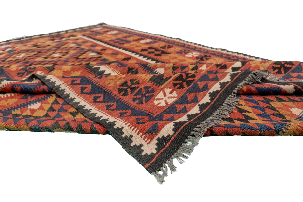 W 6.5 L 9.3 Kilim 100% Wool Hand-Woven Geometric Design - 65253