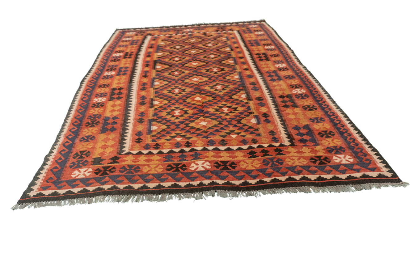 W 6.5 L 9.3 Kilim 100% Wool Hand-Woven Geometric Design - 65253