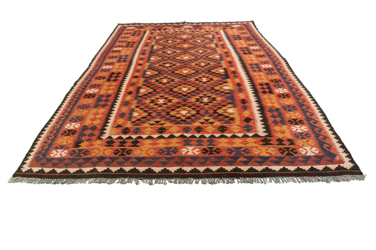 W 6.5 L 9.3 Kilim 100% Wool Hand-Woven Geometric Design - 65253