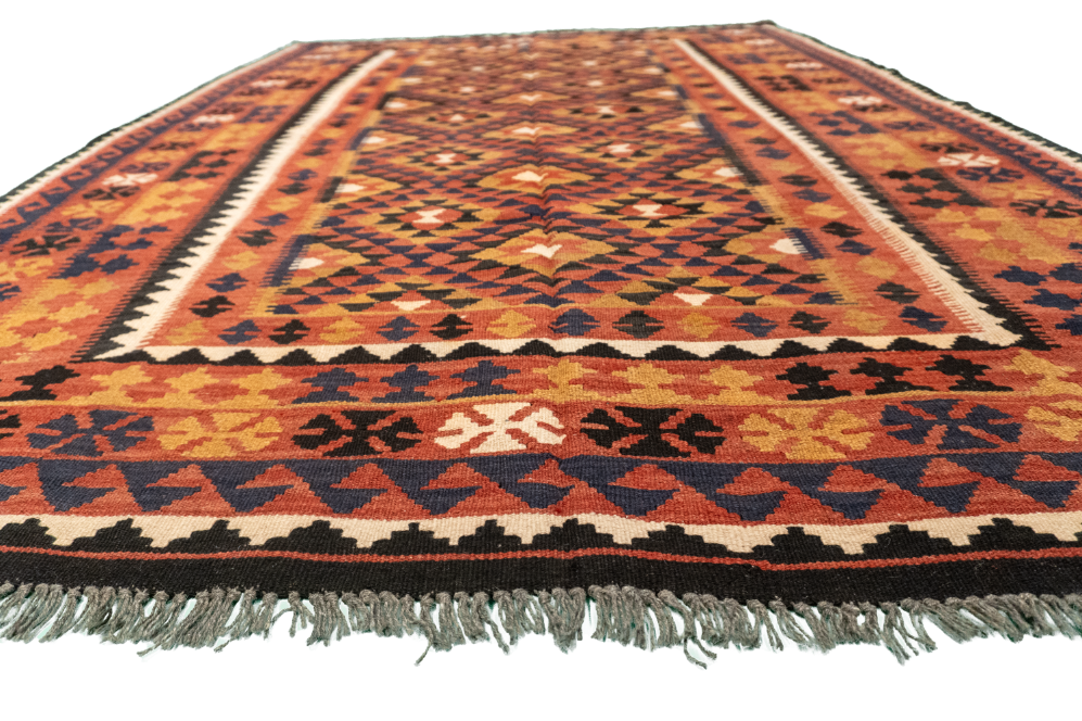 W 6.5 L 9.3 Kilim 100% Wool Hand-Woven Geometric Design - 65253