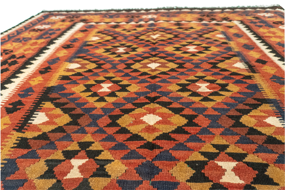 W 6.5 L 9.3 Kilim 100% Wool Hand-Woven Geometric Design - 65253