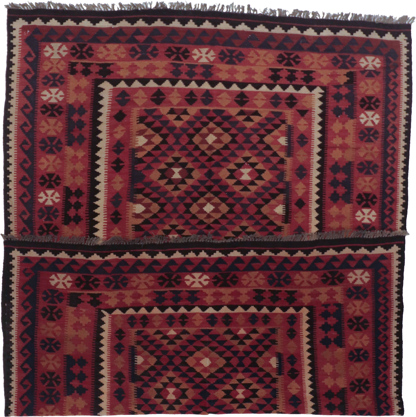 W 6.5 L 9.3 Kilim 100% Wool Hand-Woven Geometric Design - 65253