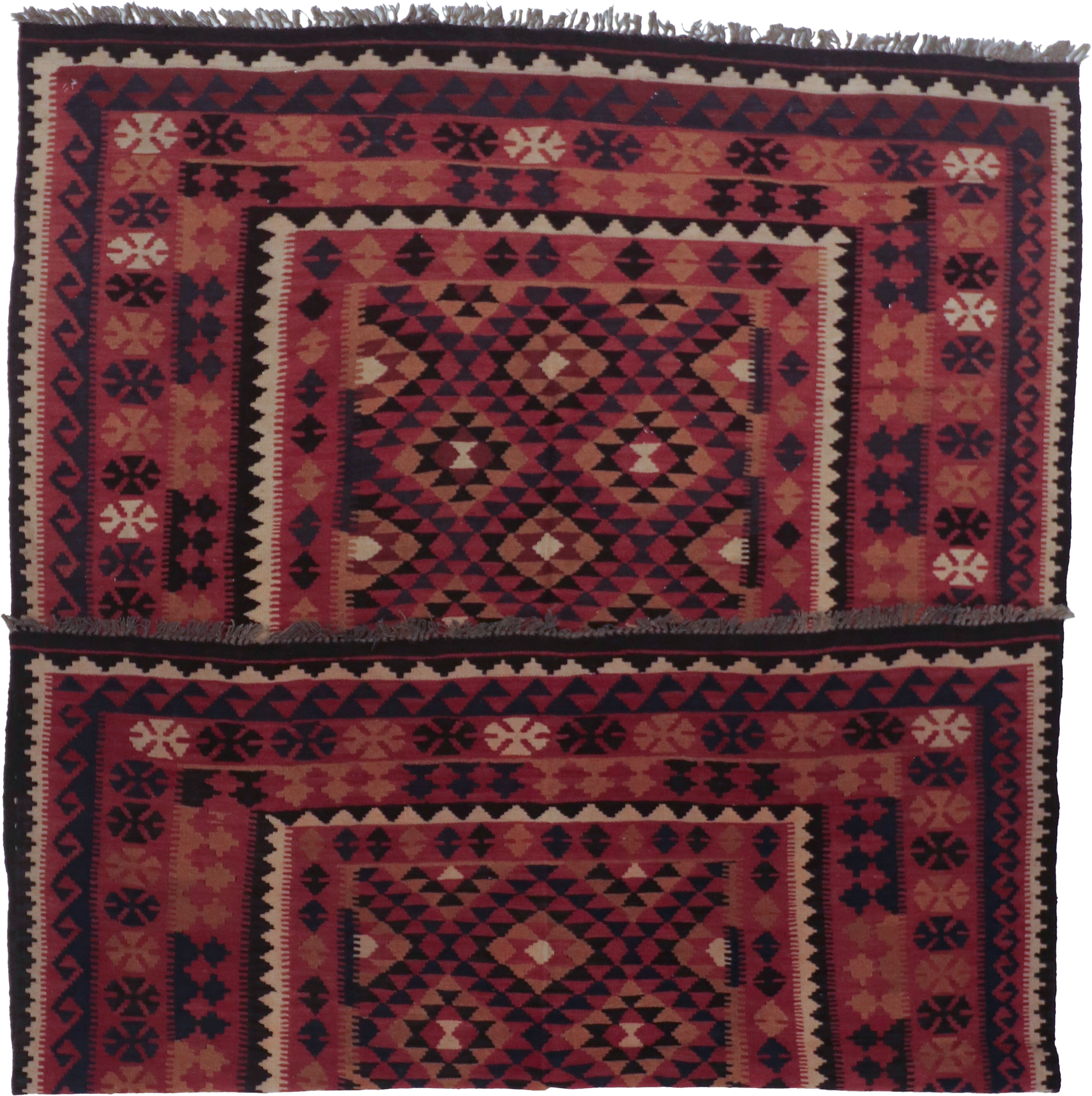 W 6.5 L 9.3 Kilim 100% Wool Hand-Woven Geometric Design - 65253
