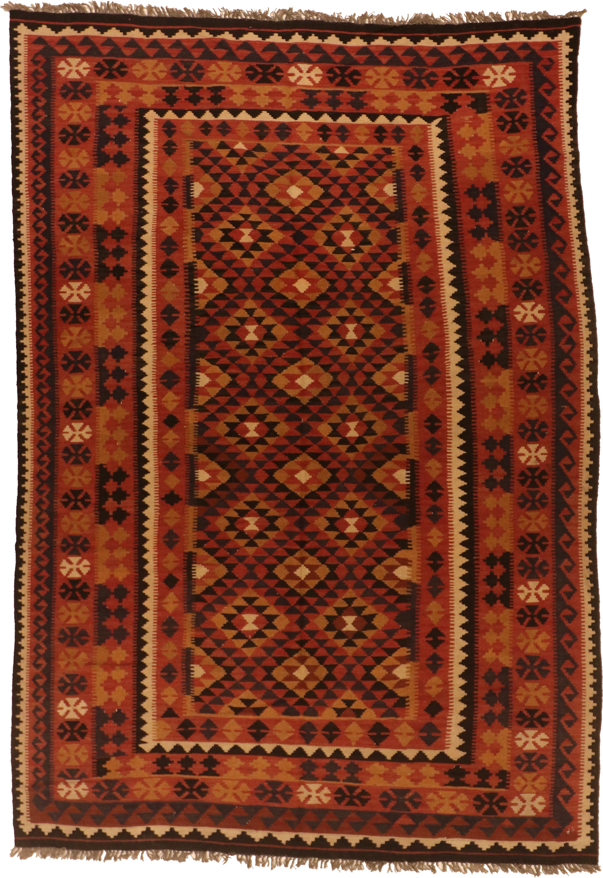 W 6.5 L 9.3 Kilim 100% Wool Hand-Woven Geometric Design - 65253