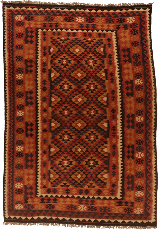 W 6.5 L 9.3 Kilim 100% Wool Hand-Woven Geometric Design - 65253