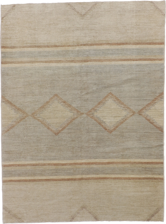 W 6.8 - L 9 - Mountain Modern Wool Western Rectangle - Finest Hand-Knotted Quality Wool - 65259
