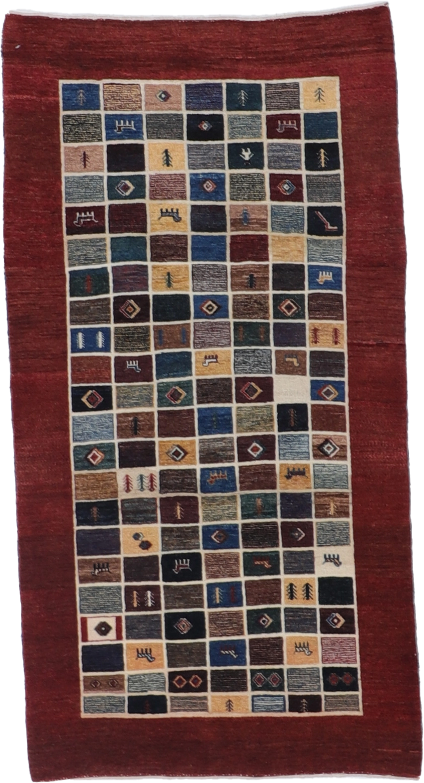 W 3.4 L 6.5 Gabbeh 100% Wool Hand-Woven All-Over Design - 65307