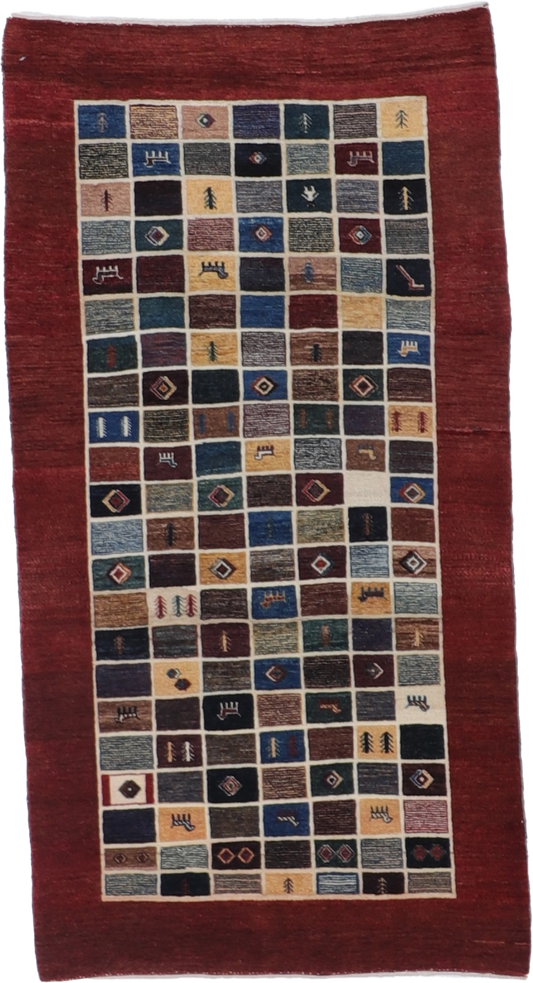 W 3.4 L 6.5 Gabbeh 100% Wool Hand-Woven All-Over Design - 65307