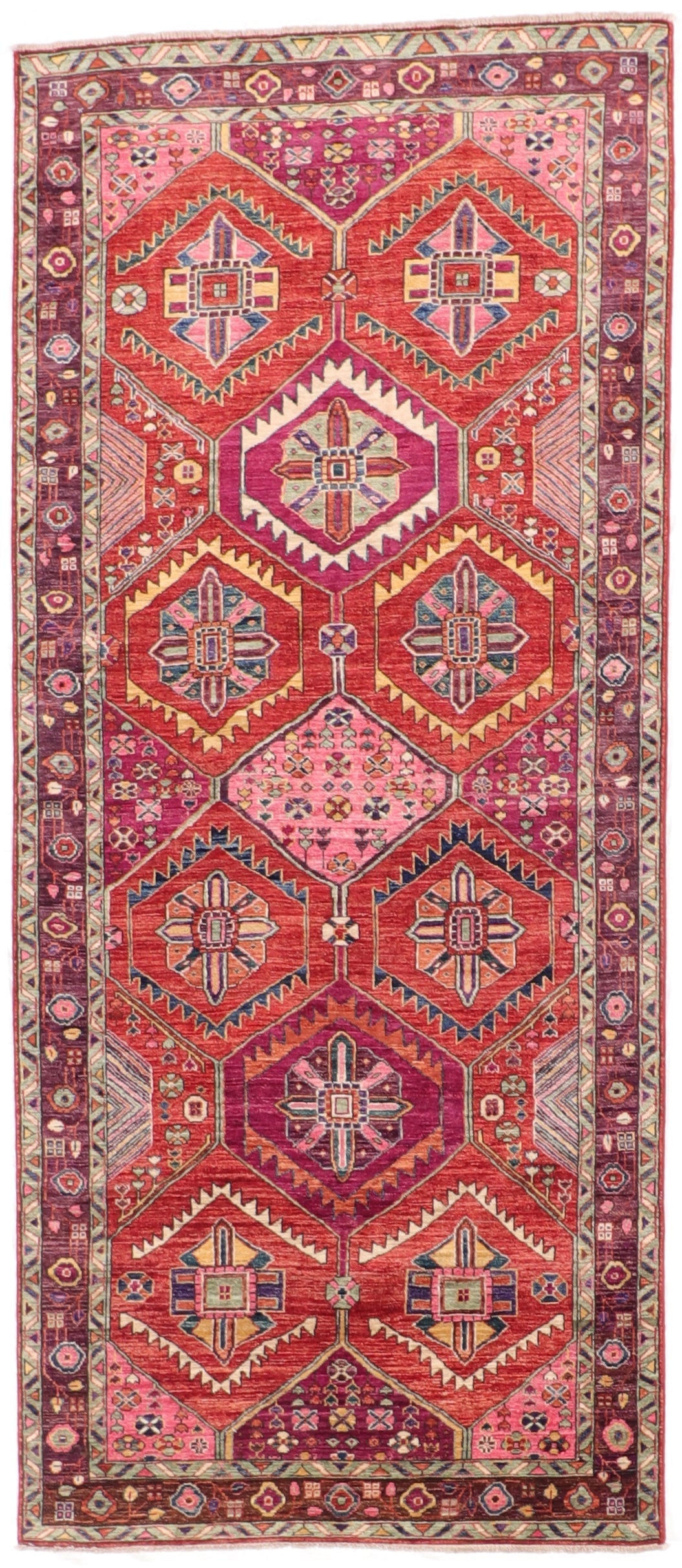 4.3x9.11 Wide Runner  - Hamadan Fine/Wool Geometric Rectangle - Hand Knotted Rug — 65350