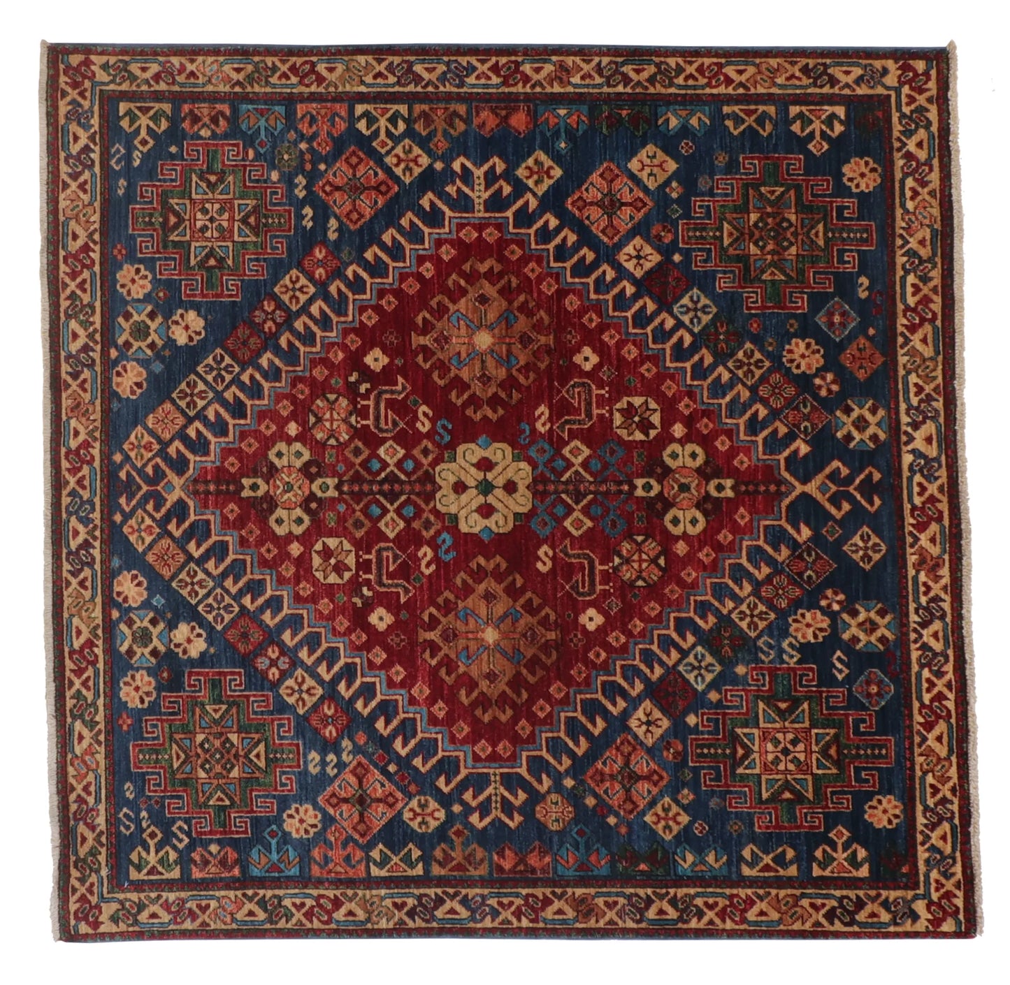 W 5 - L 5 - Gashgai Fine/Wool Geometric Square - Finest Hand-Knotted Quality Wool - 65381