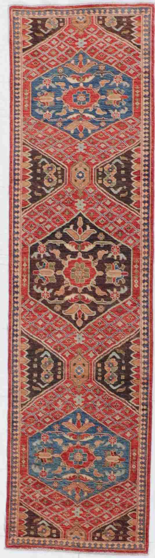 W 2.6 - L 9.7 - Karajeh Fine/Wool All Over Rectangle - Finest Hand-Knotted Quality Wool - 65409