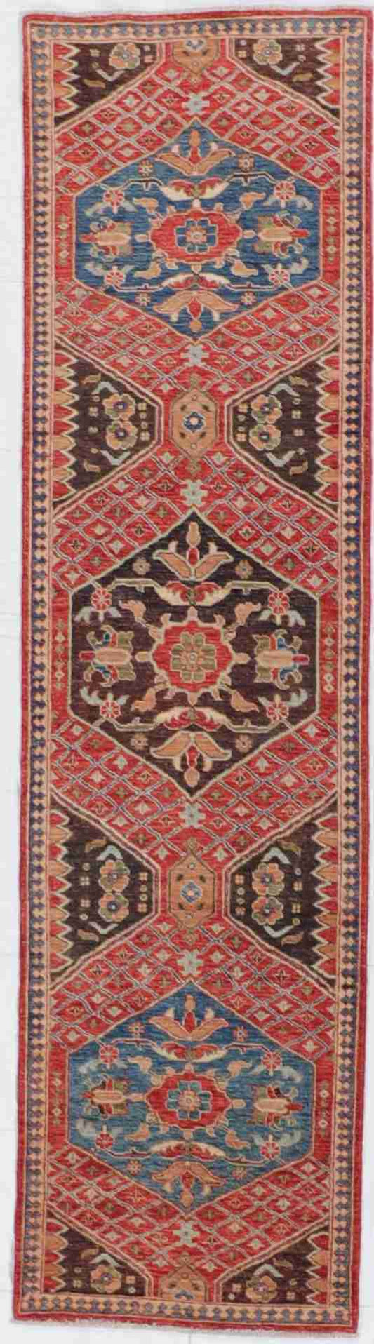 W 2.6 - L 9.7 - Karajeh Fine/Wool All Over Rectangle - Finest Hand-Knotted Quality Wool - 65409