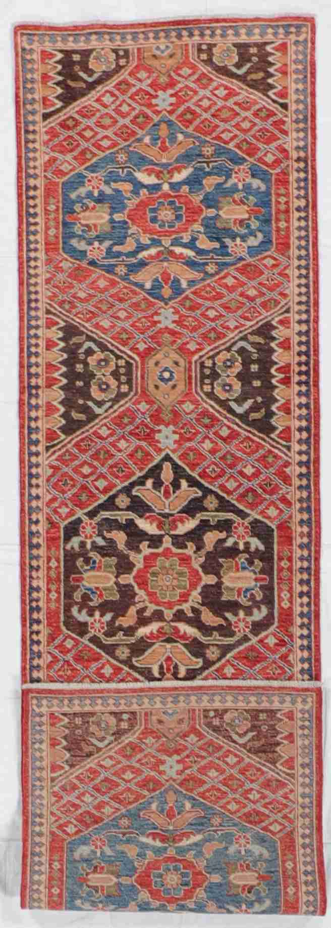 W 2.6 - L 9.7 - Karajeh Fine/Wool All Over Rectangle - Finest Hand-Knotted Quality Wool - 65409
