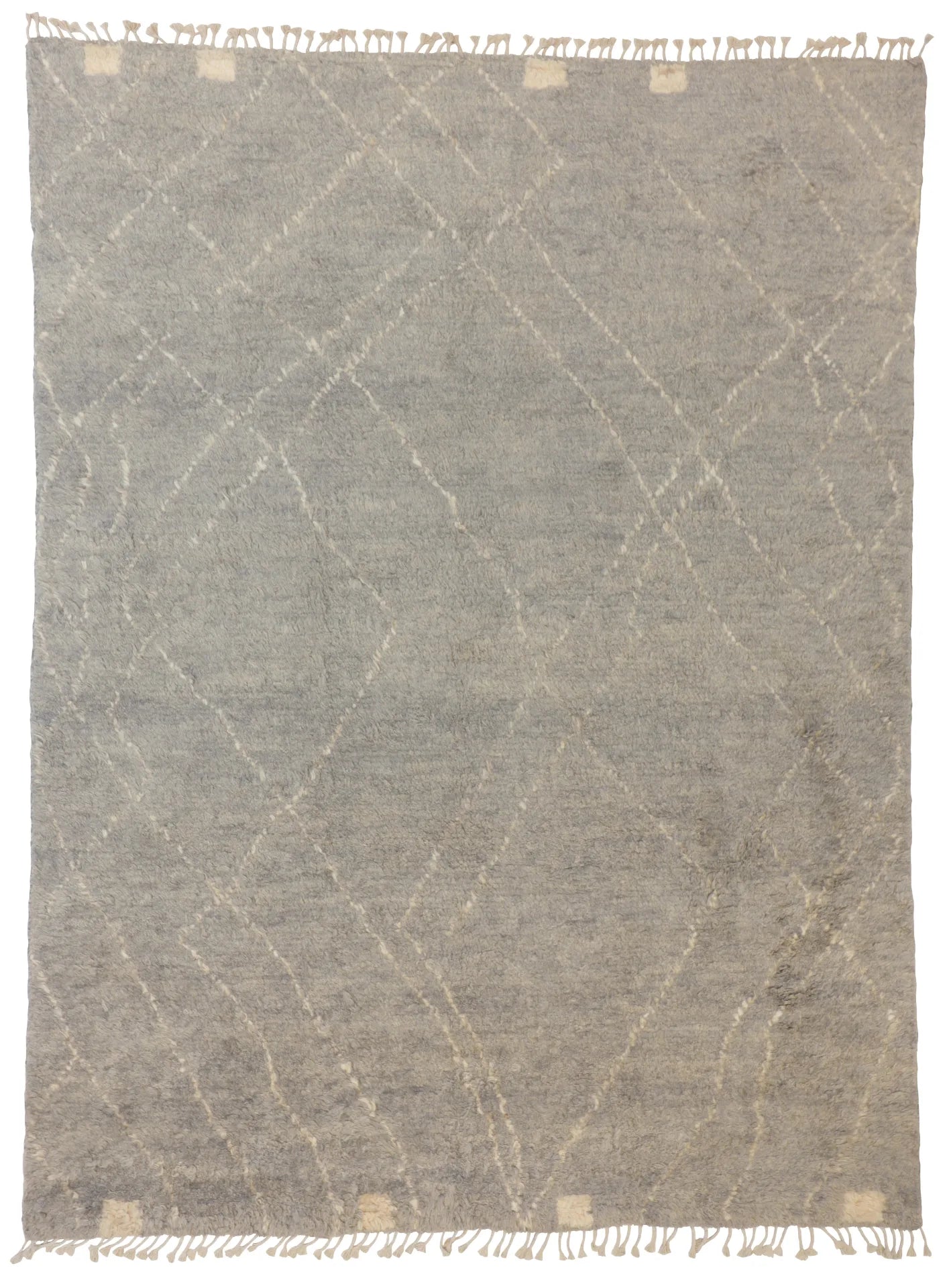 W 7.8 - L 10.3 - Moroccan Wool Contemporary Rectangle - Finest Hand-Knotted Quality Wool - 65436