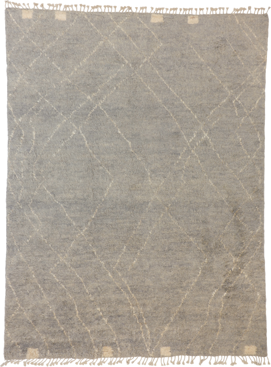 W 7.8 - L 10.3 - Moroccan Wool Contemporary Rectangle - Finest Hand-Knotted Quality Wool - 65436