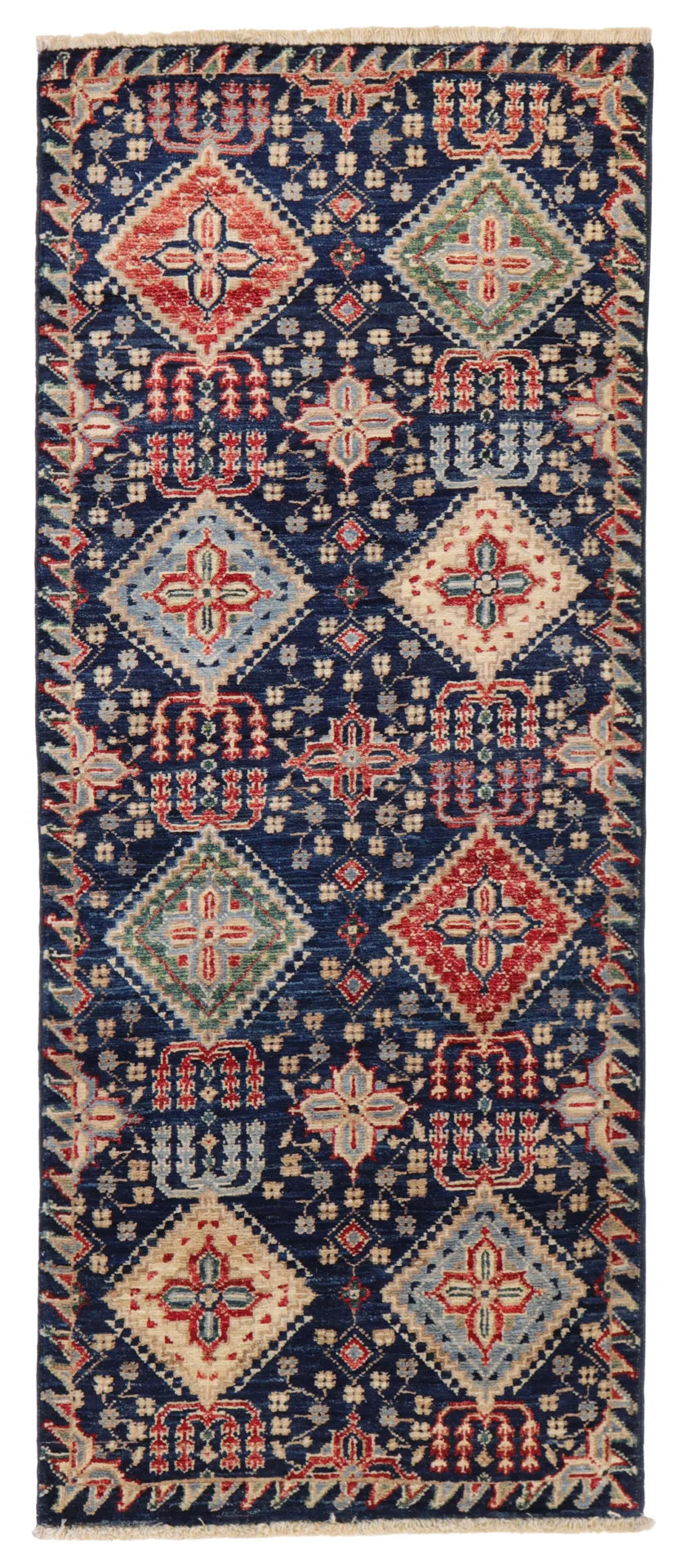 W 2 L 4.10 Kazak Runner 100% Wool Handmade All Over Design - 65442