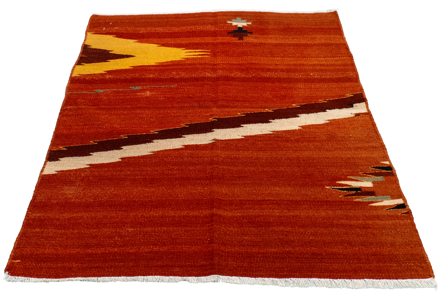 W 3.4 L 3.10 Zaptic 100% Wool Hand-Woven Geometric Design - 65477