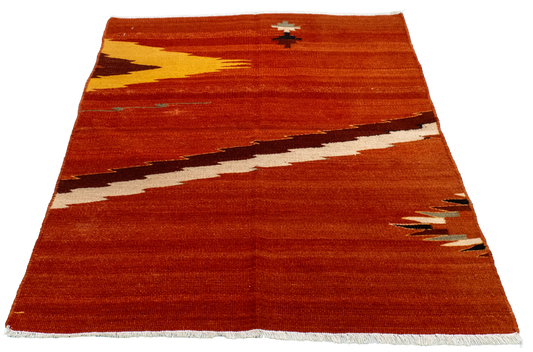W 3.4 L 3.10 Zaptic 100% Wool Hand-Woven Geometric Design - 65477