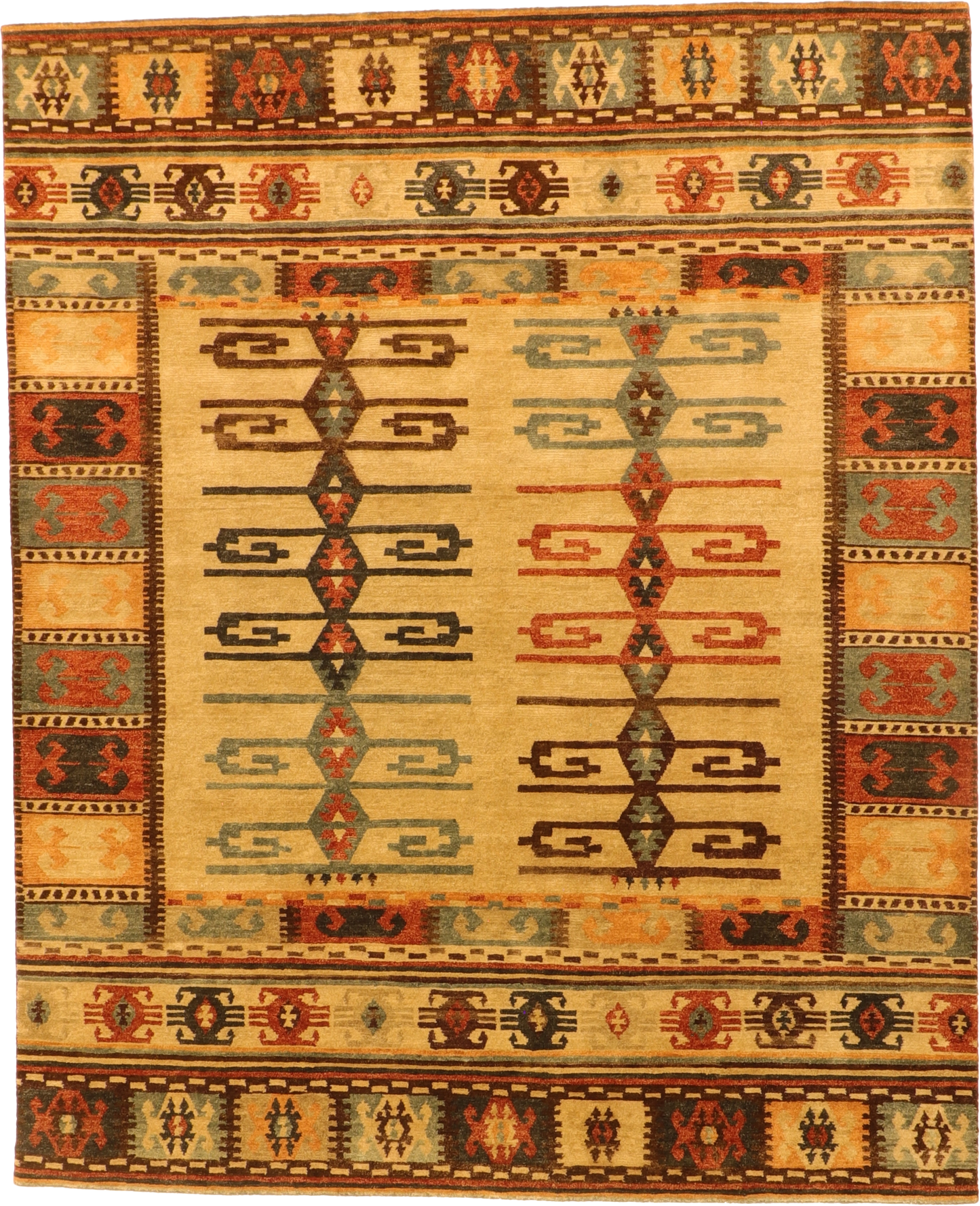 W 8.2 - L 10.1 - Mountain Modern Wool Western Rectangle - Finest Hand-Knotted Quality Wool - 65494