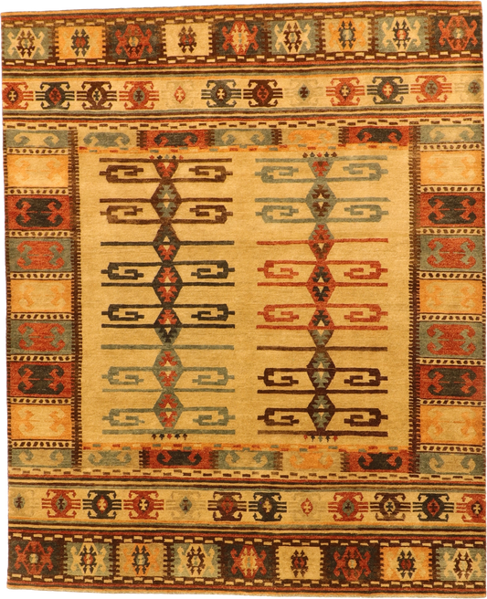 W 8.2 - L 10.1 - Mountain Modern Wool Western Rectangle - Finest Hand-Knotted Quality Wool - 65494