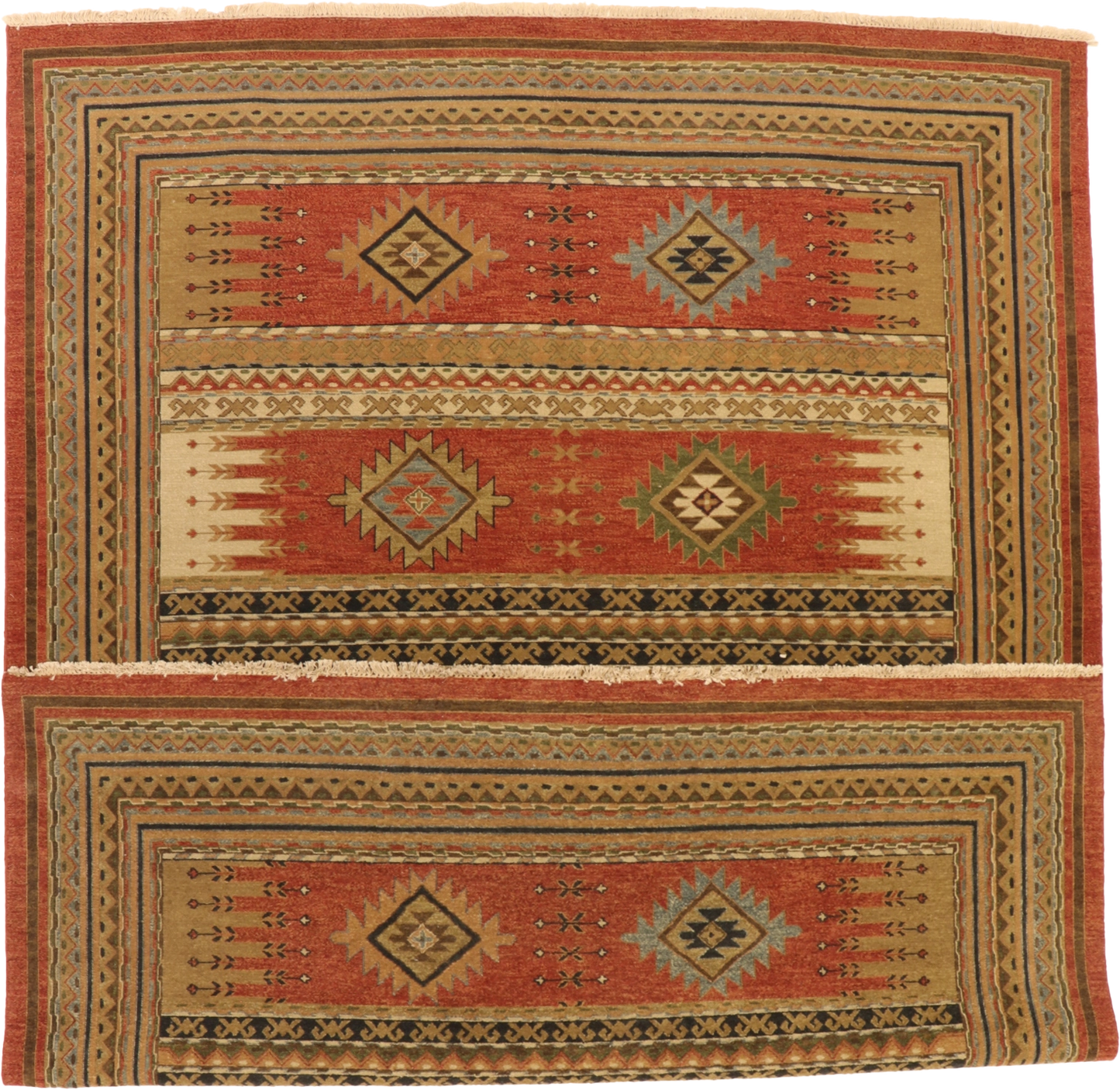 W 9 L 12 Heriz Soumak 100% Wool Hand-Woven Geometric Design - 65501