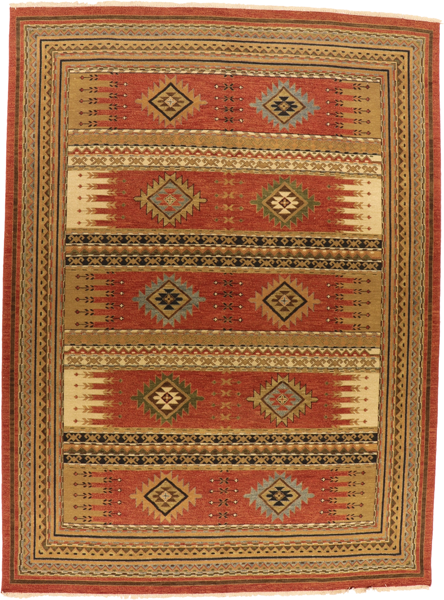 W 9 L 12 Heriz Soumak 100% Wool Hand-Woven Geometric Design - 65501