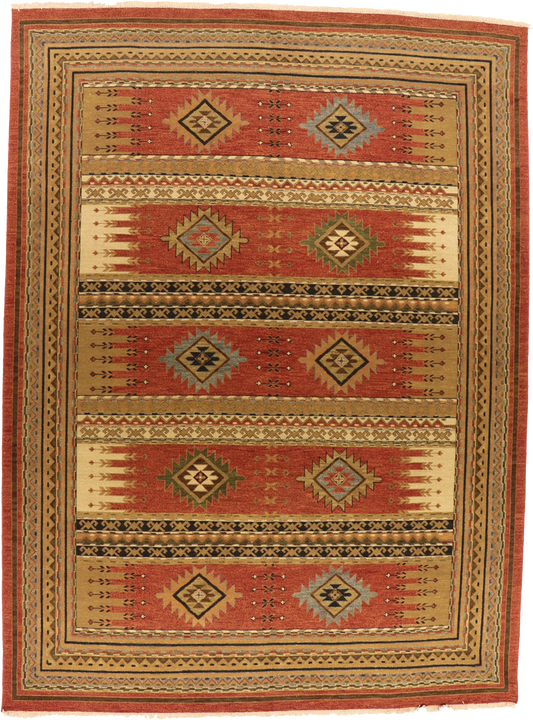W 9 L 12 Heriz Soumak 100% Wool Hand-Woven Geometric Design - 65501