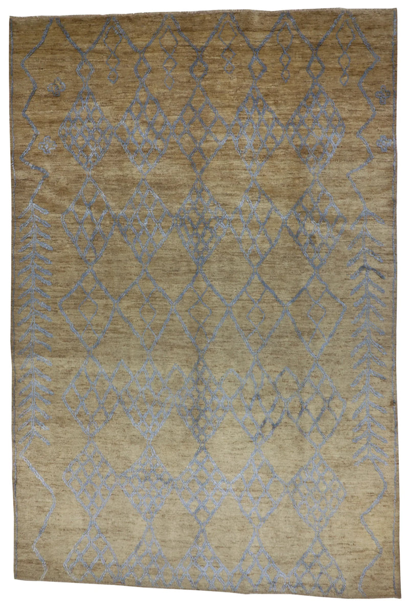 W 9.8 - L 14.2 - Moroccan Wool Contemporary Rectangle - Finest Hand-Knotted Quality Wool - 65534