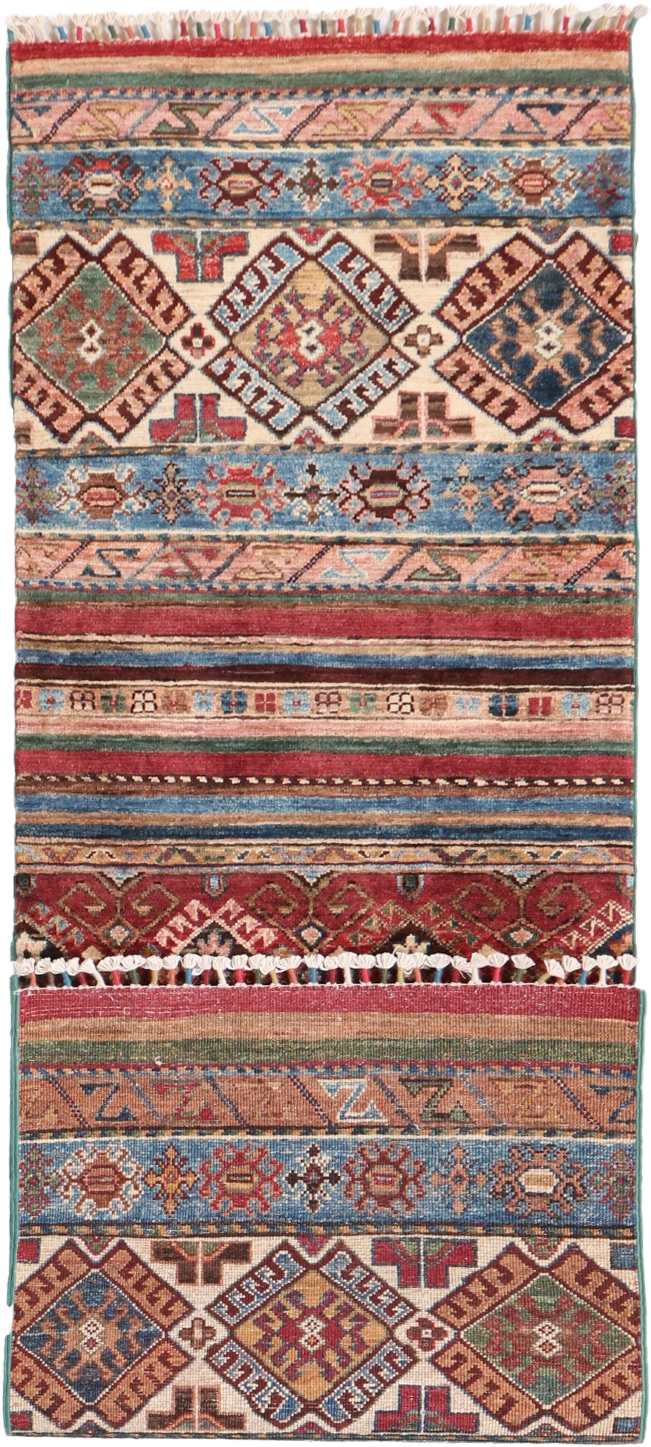 W 2.1 L 6.5 Baluch Runner 100% Wool Hand-Woven All-Over Design - 65566