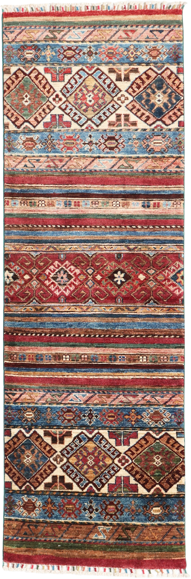W 2.1 L 6.5 Baluch Runner 100% Wool Hand-Woven All-Over Design - 65566