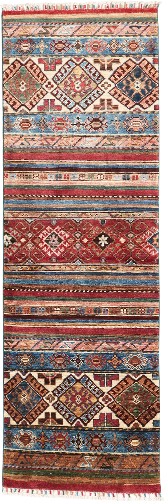 W 2.1 L 6.5 Baluch Runner 100% Wool Hand-Woven All-Over Design - 65566