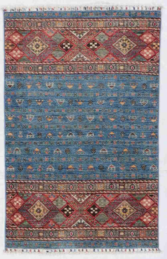 W 3.3 - L 5 - Baluch Wool All Over Rectangle - Finest Hand-Knotted Quality Wool - 65584