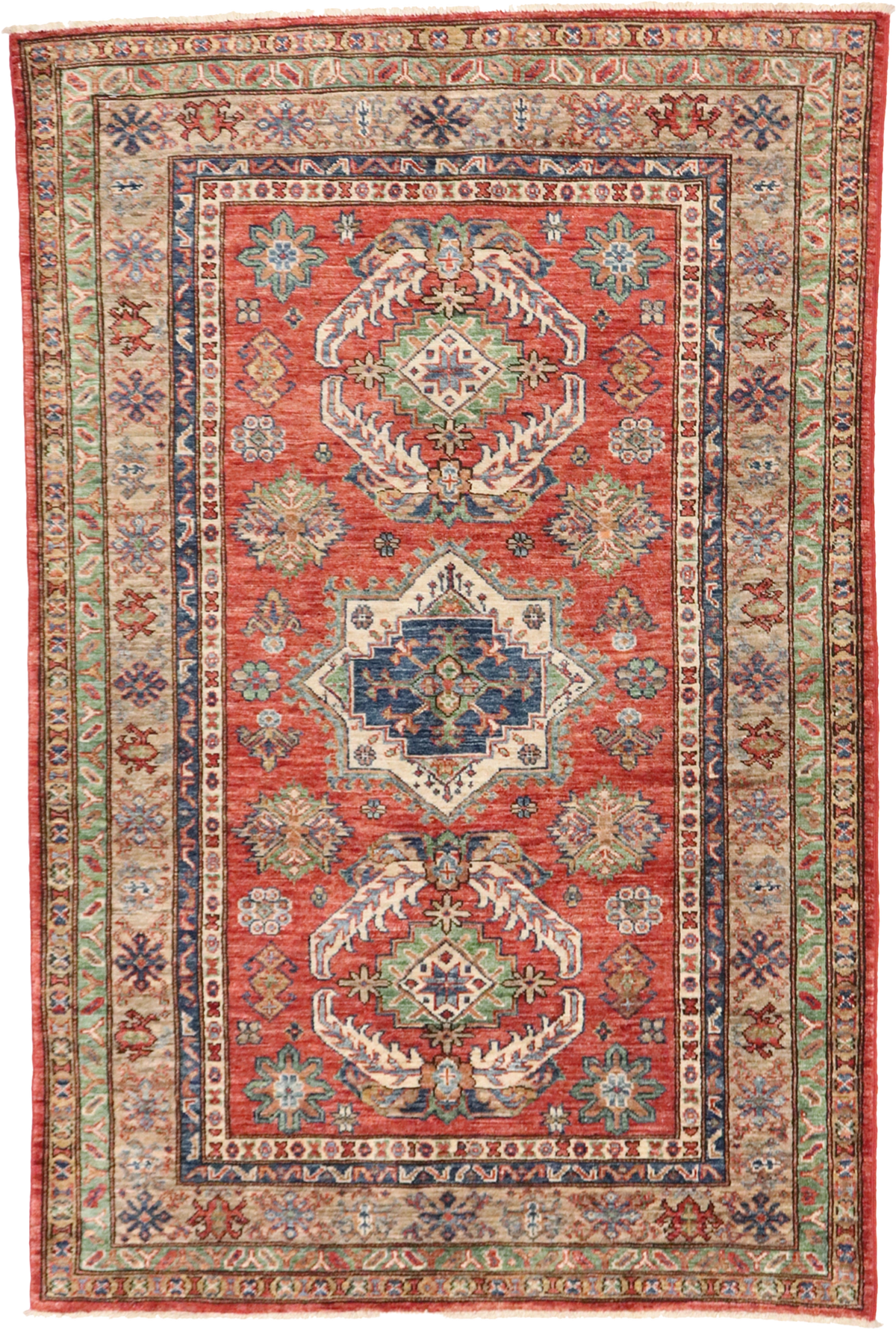 W 4 L 6.1 Heriz 100% Wool Hand-Woven Geometric Design - 65603