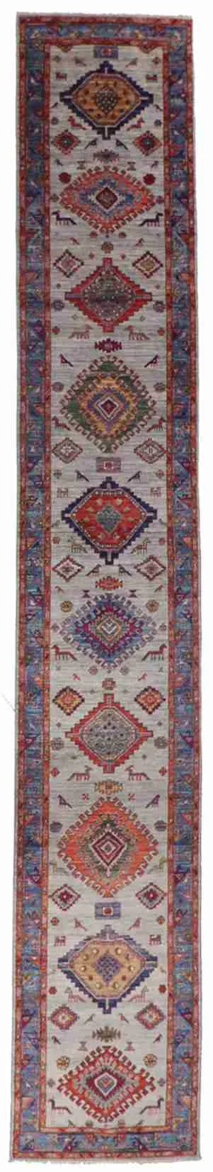 W 2.8 - L 16.4 - Lori Fine/Wool All Over Rectangle - Finest Hand-Knotted Quality Wool - 65612
