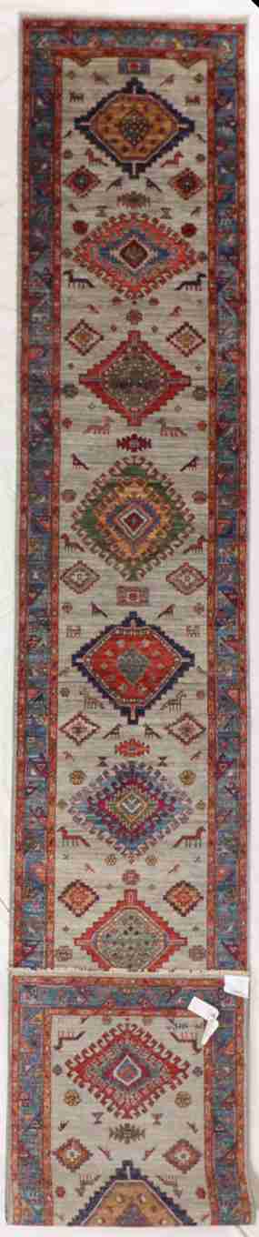 W 2.8 - L 16.4 - Lori Fine/Wool All Over Rectangle - Finest Hand-Knotted Quality Wool - 65612