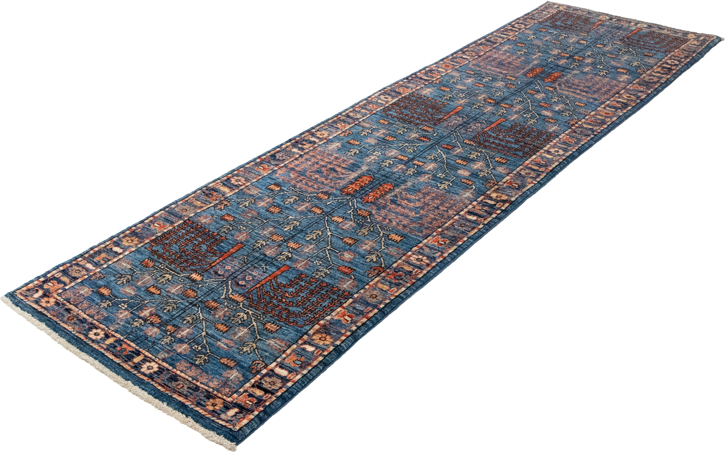 W 2.8 L 9.9 Tree of Life Runner 100% Wool Hand-Woven All-Over Design - 65620