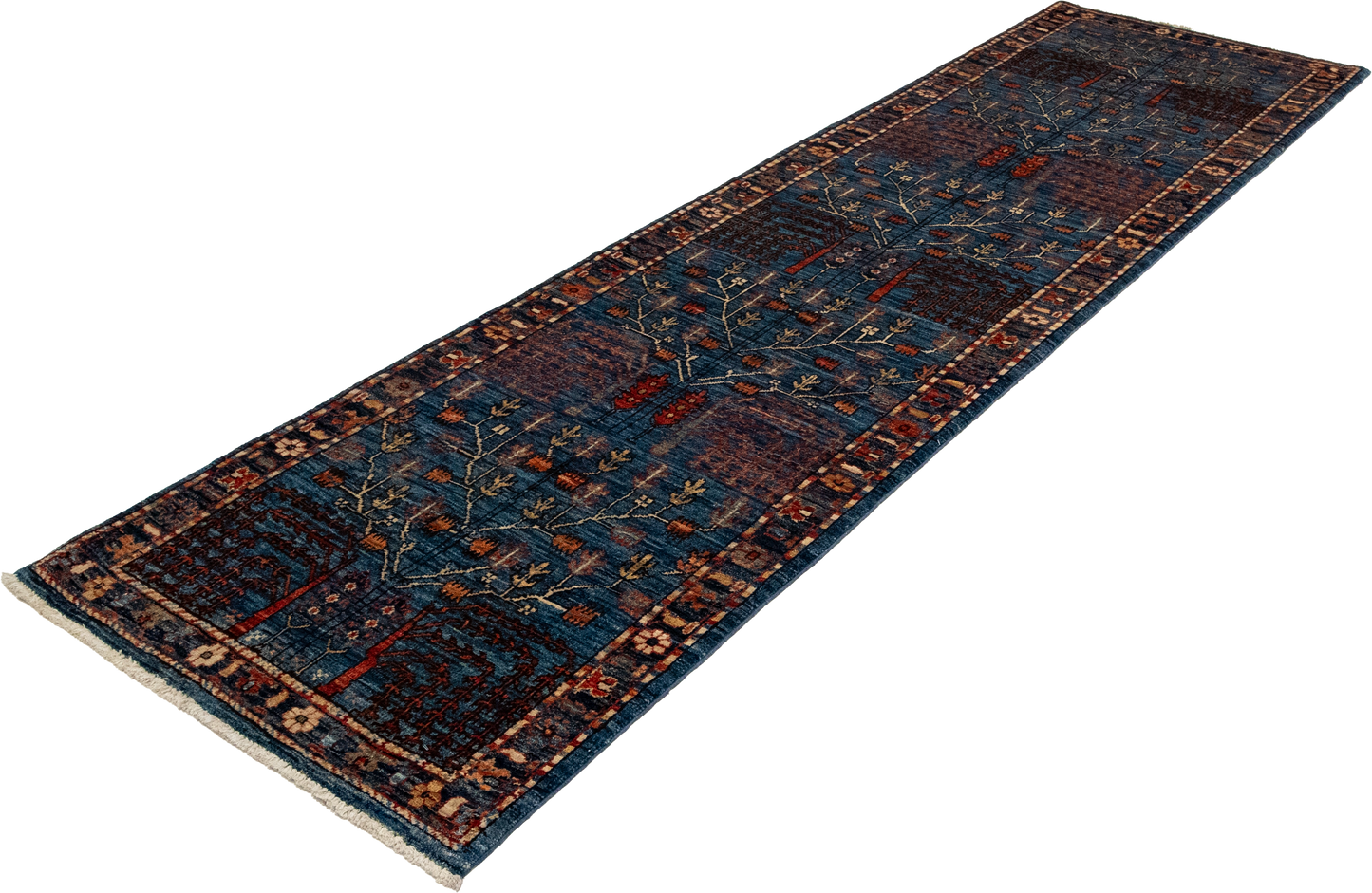W 2.8 L 9.9 Tree of Life Runner 100% Wool Hand-Woven All-Over Design - 65620
