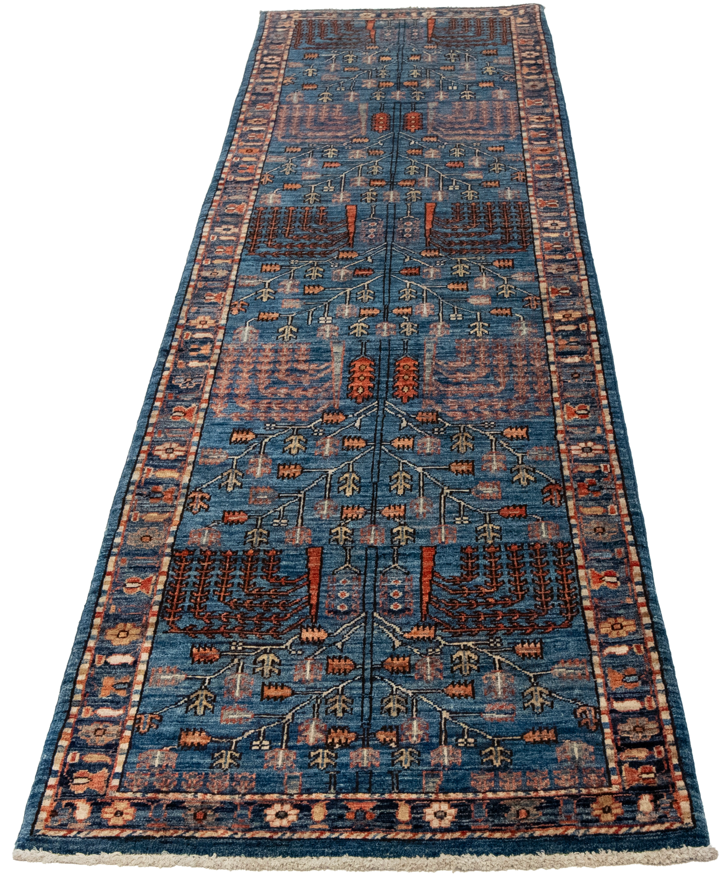 W 2.8 L 9.9 Tree of Life Runner 100% Wool Hand-Woven All-Over Design - 65620