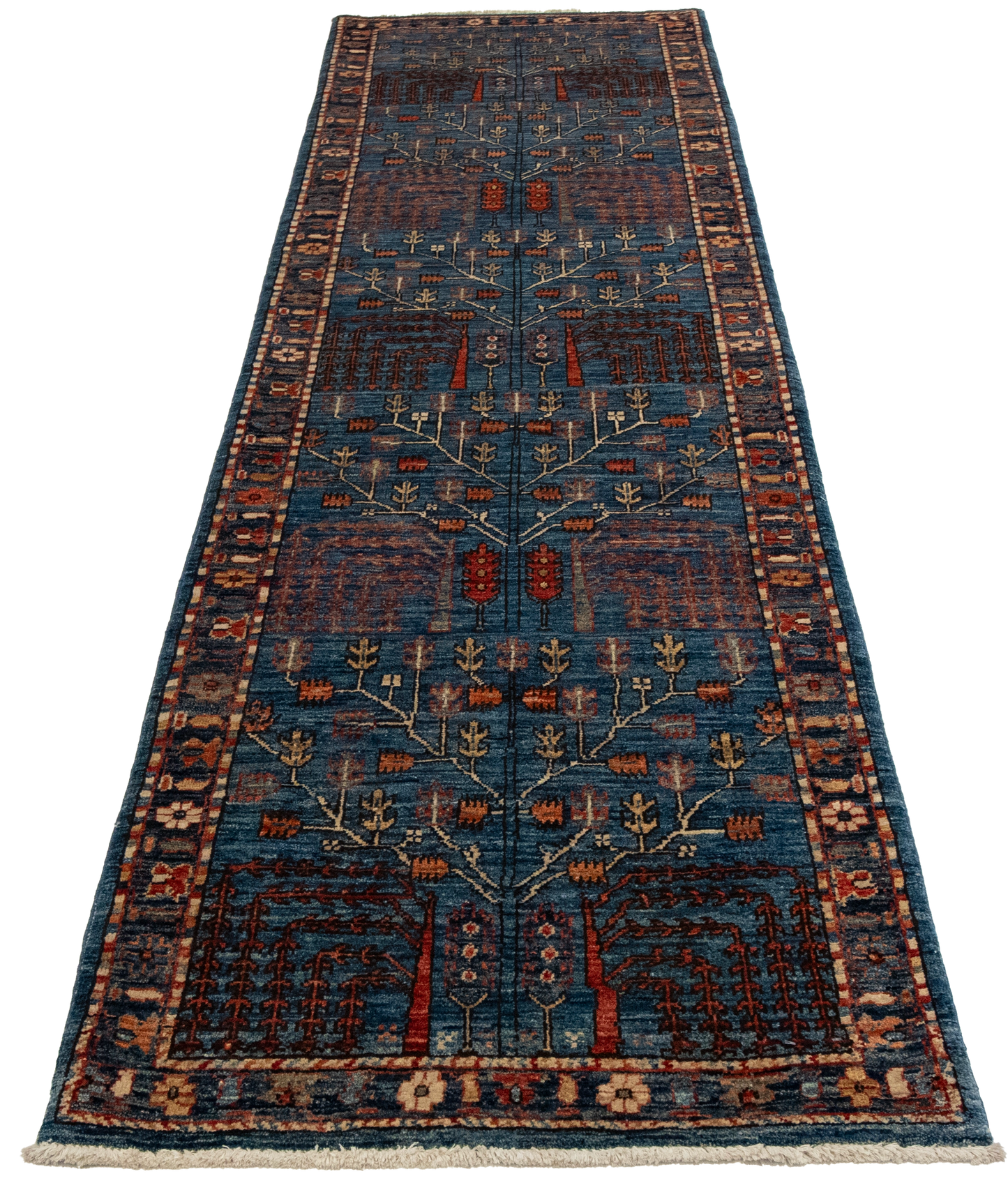 W 2.8 L 9.9 Tree of Life Runner 100% Wool Hand-Woven All-Over Design - 65620